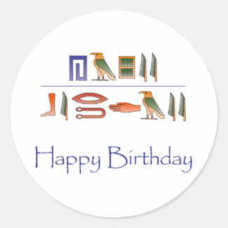 Sticker Rond Joyeux anniversaire égyptien Hiéroglyphes