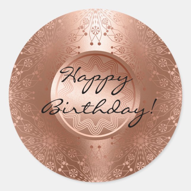 Sticker Rond Joyeux anniversaire ! Élégant, motif or (Devant)