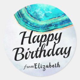 Sticker Rond Joyeux Anniversaire Elegant Turquoise Gold Agate G