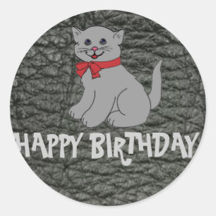 Sticker Rond Joyeux anniversaire en cuir noir effet