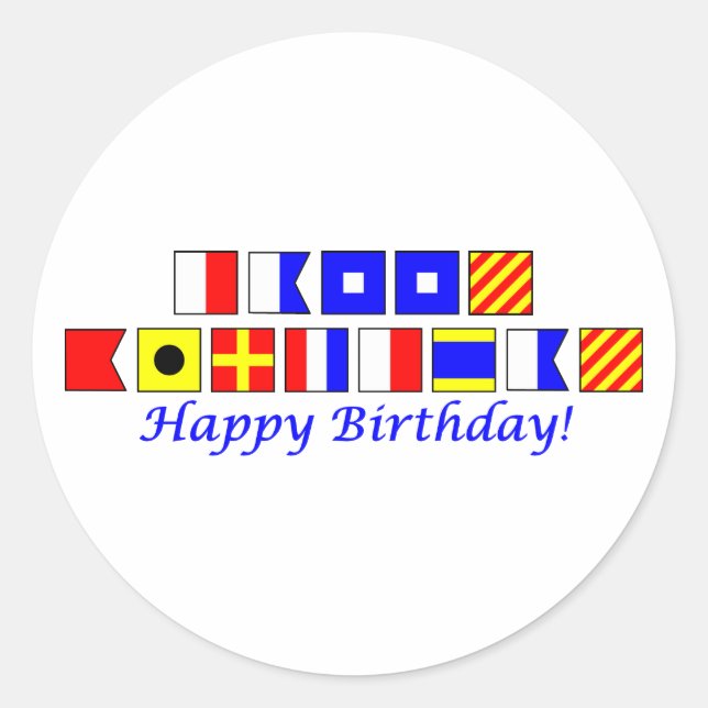 Sticker Rond Joyeux anniversaire épelé dans l'alphabet du drape (Devant)