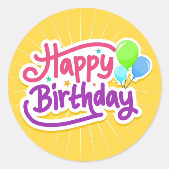 Sticker Rond Joyeux Anniversaire Et Ballons (Devant)