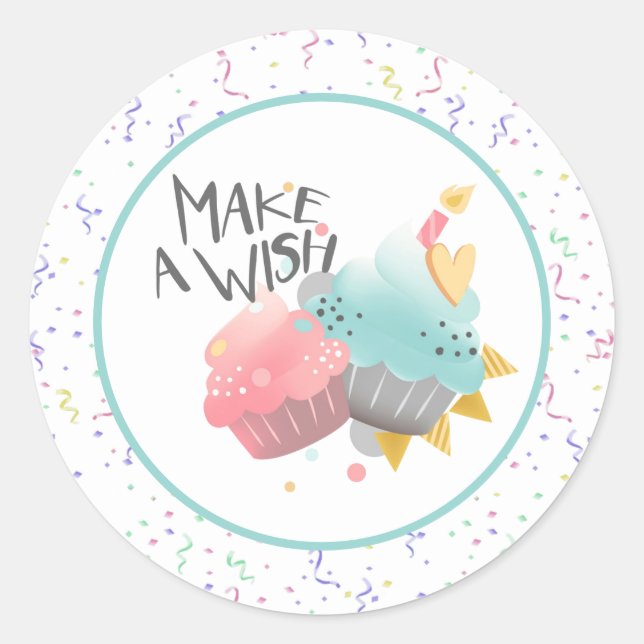 Sticker Rond Joyeux Anniversaire Fais un Vœu (Devant)
