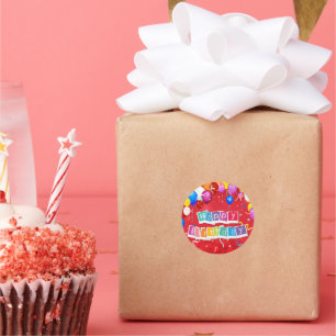 Sticker Rond Joyeux Anniversaire, Festif et Amusant,