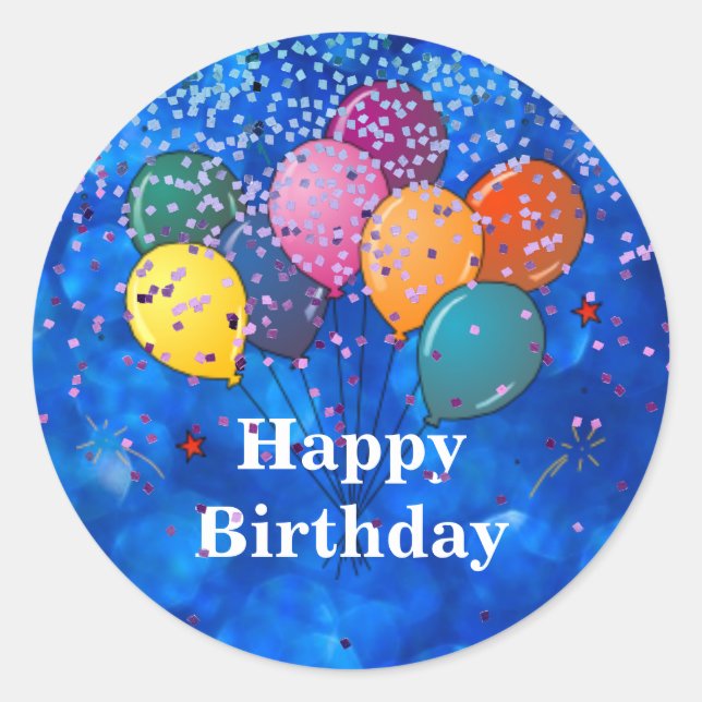 Sticker Rond "Joyeux Anniversaire", Fête Confetti (Devant)