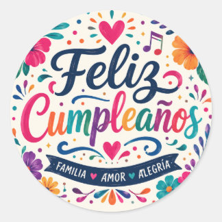 Sticker Rond Joyeux Anniversaire Fête Florale Espagnole