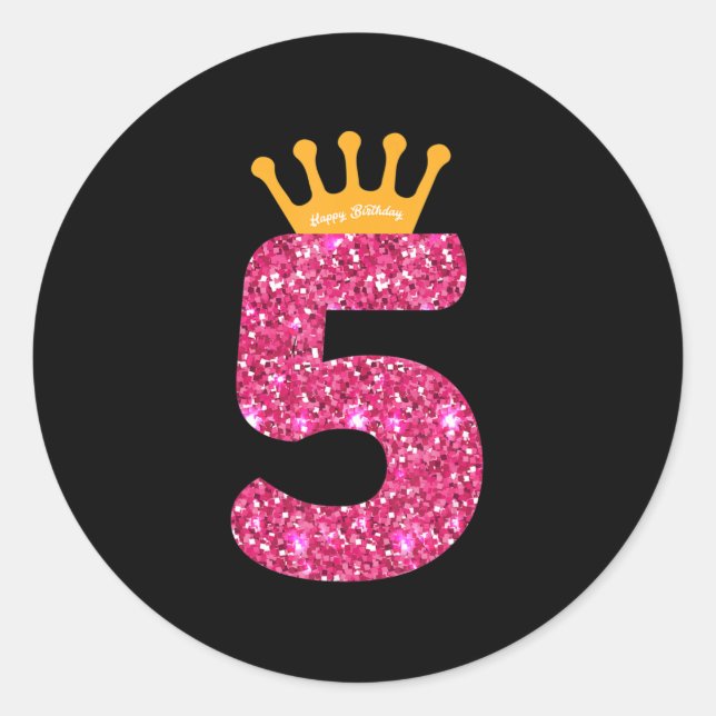 Sticker Rond Joyeux anniversaire, Filles 5e fête 5 ans Annivers (Devant)