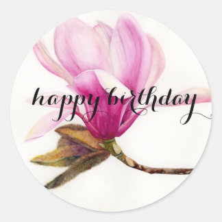 Sticker Rond Joyeux Anniversaire : Fleur de Magnolia