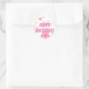 Sticker Rond Joyeux Anniversaire Fleur de Pêcher Rose Clair Pui