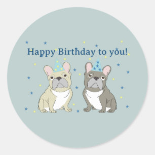 Sticker Rond Joyeux anniversaire French, bulldog