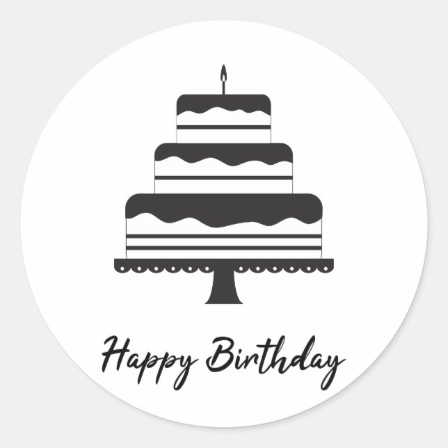 Sticker Rond Joyeux anniversaire | Gâteau À Trois Niveaux Noir  (Devant)