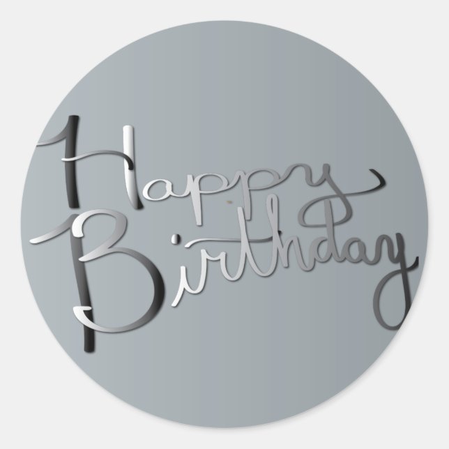 Sticker Rond "Joyeux anniversaire !" Gradient Argent Gr manuscr (Devant)