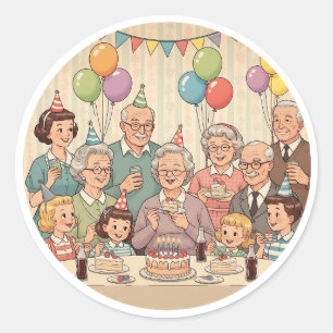 Sticker Rond Joyeux Anniversaire Grand-Mère Design Vintage