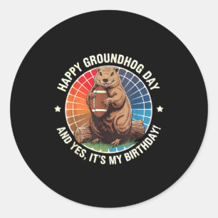 Sticker Rond Joyeux anniversaire Groundhog Day Football drôle R