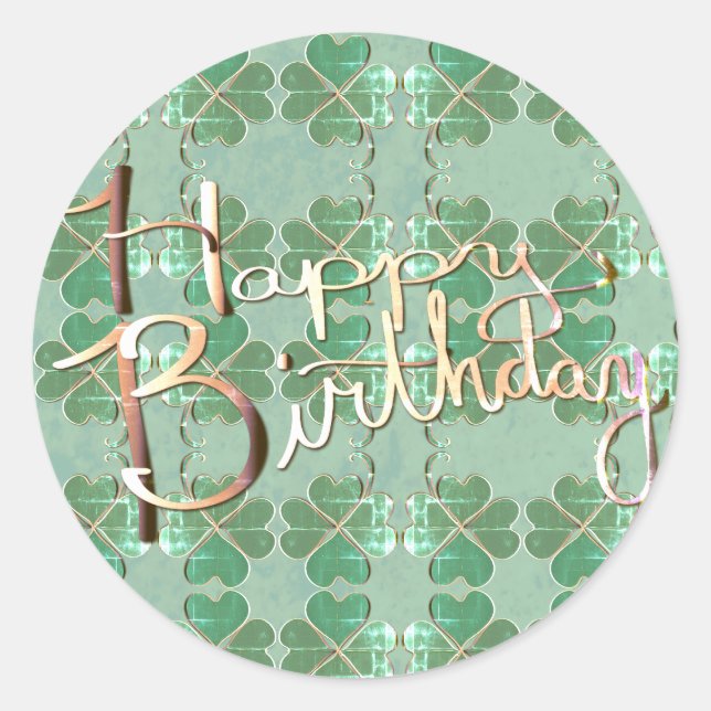 Sticker Rond "Joyeux anniversaire !" Housse à quatre feuilles é (Devant)