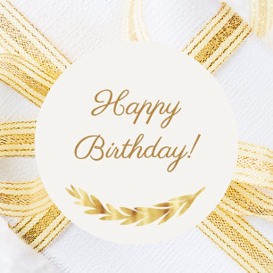 Sticker Rond Joyeux Anniversaire ivoire or