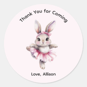 Sticker Rond Joyeux Anniversaire Lapin Ballerine Aquarelle