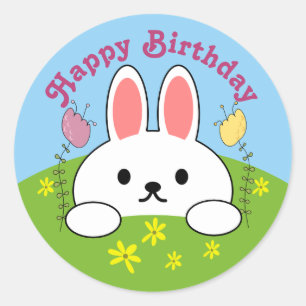 Sticker Rond Joyeux Anniversaire Lapin de Pâques