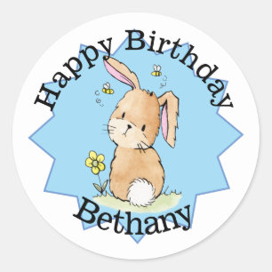 Sticker Rond Joyeux Anniversaire Lapin Personnalisé