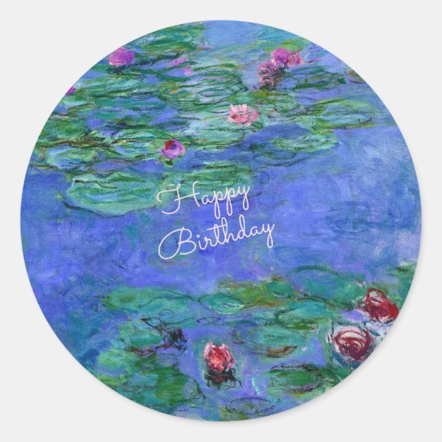 Sticker Rond Joyeux anniversaire : Les nénuphars de Monet (Devant)