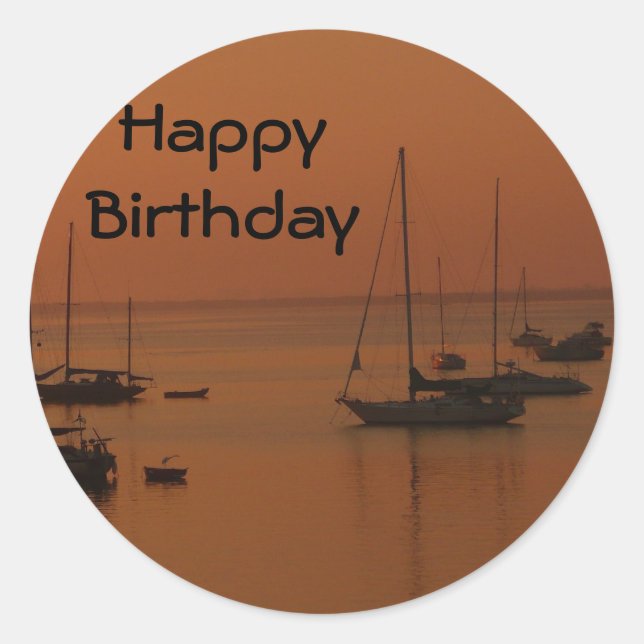 Sticker Rond Joyeux anniversaire, lever doux de soleil avec voi (Devant)