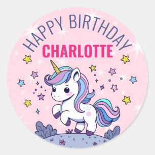Sticker Rond Joyeux Anniversaire Licorne Magique Personnalisée