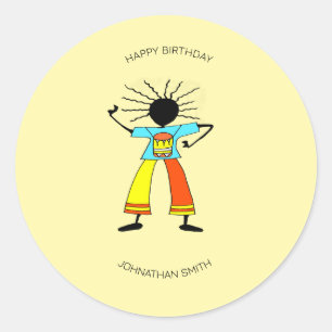 Sticker Rond Joyeux anniversaire, maître d'art africain batteur