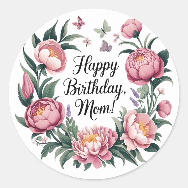 Sticker Rond Joyeux anniversaire Maman Design Floral (Devant)
