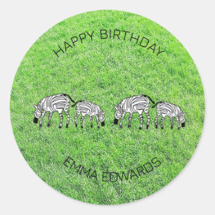 Sticker Rond Joyeux anniversaire, mignon et joyeux zèbres kénya