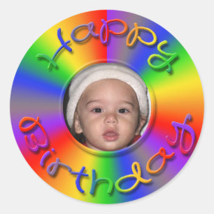Sticker Rond Joyeux anniversaire Modèle des photographes Rainbo
