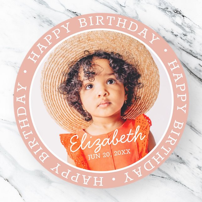 Sticker Rond Joyeux Anniversaire Moderne Prépa Photo Personnali (Créateur téléchargé)