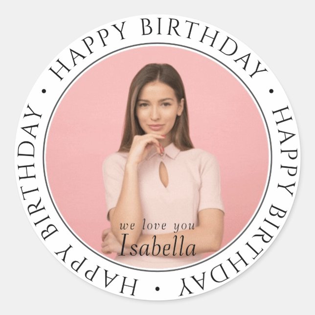 Sticker Rond Joyeux Anniversaire Moderne Simple Personnalisé Ph (Devant)