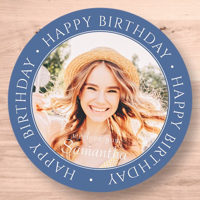 Sticker Rond Joyeux anniversaire moderne simple photo personnal (Créateur téléchargé)