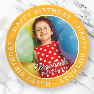 Sticker Rond Joyeux Anniversaire Moderne Simple Preppy Fun Phot