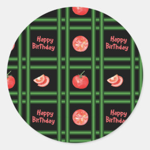 Sticker Rond Joyeux anniversaire - Motif de tomates fraîches