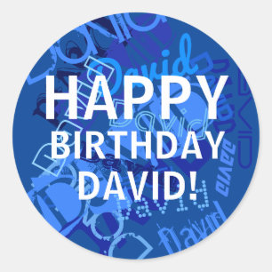 Sticker Rond "Joyeux anniversaire" (n'importe quel nom) Bleu