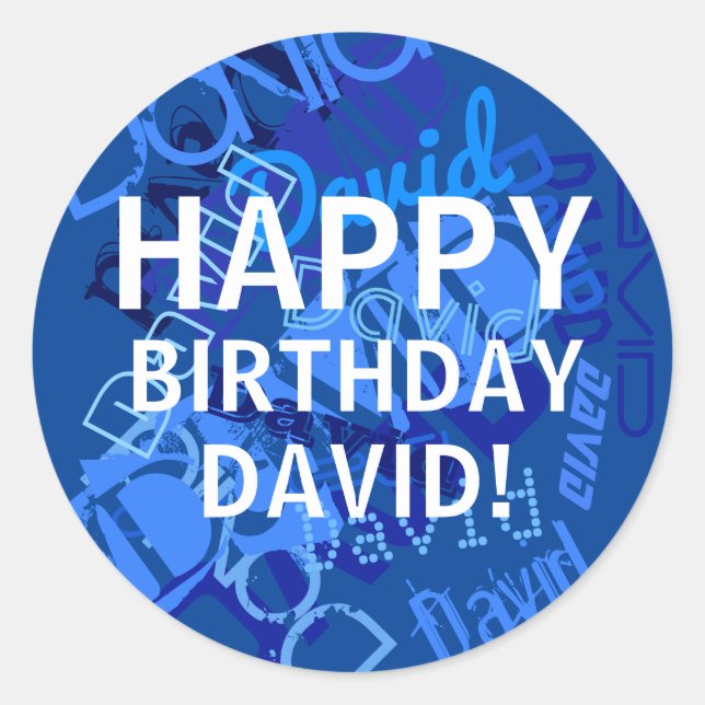 Sticker Rond "Joyeux anniversaire" (n'importe quel nom) Bleu (Devant)