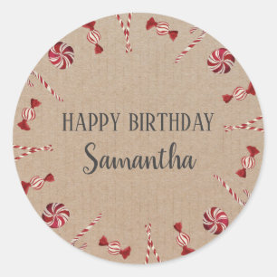Sticker Rond Joyeux anniversaire Noël Floral Wreath Craft
