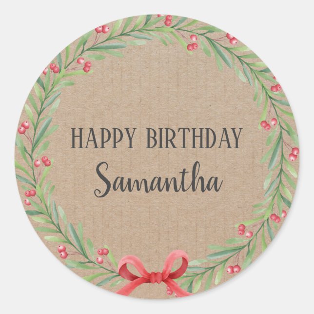 Sticker Rond Joyeux anniversaire Noël Floral Wreath Craft (Devant)