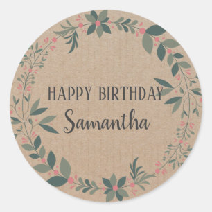 Sticker Rond Joyeux anniversaire Noël Floral Wreath Craft Clas