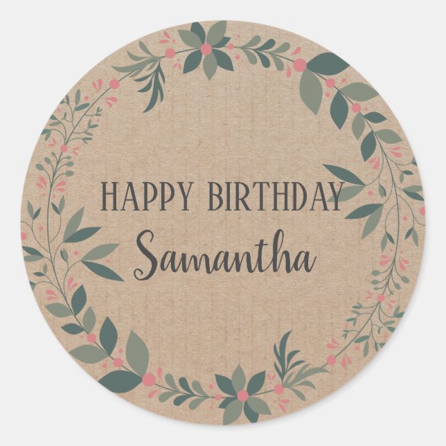 Sticker Rond Joyeux anniversaire Noël Floral Wreath Craft Clas (Devant)