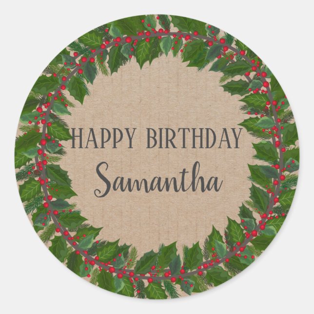 Sticker Rond Joyeux anniversaire Noël Floral Wreath Craft Clas (Devant)