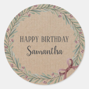 Sticker Rond Joyeux anniversaire Noël Floral Wreath Craft Class