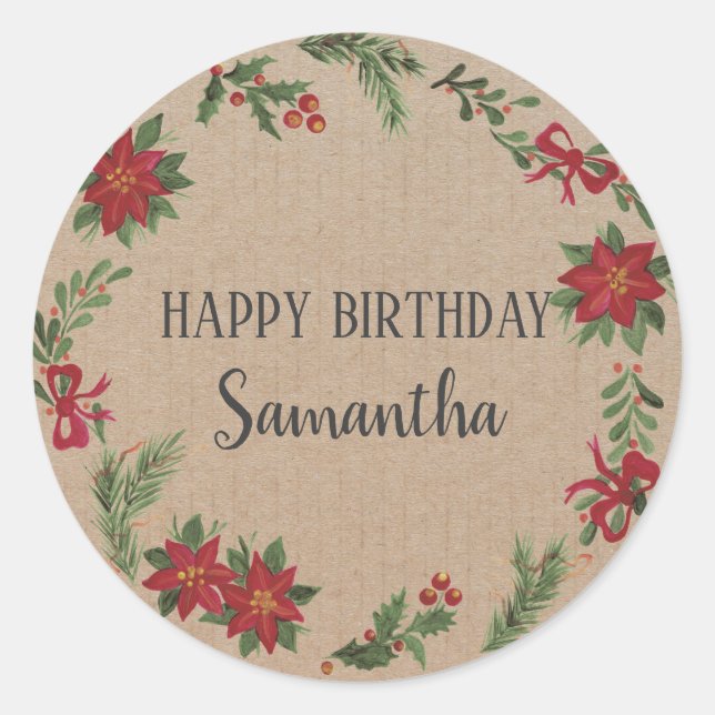 Sticker Rond Joyeux anniversaire Noël Floral Wreath Craft Class (Devant)
