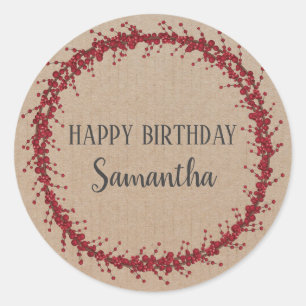 Sticker Rond Joyeux anniversaire Noël Floral Wreath Craft Class