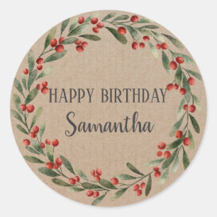 Sticker Rond Joyeux anniversaire Noël Floral Wreath Craft Class