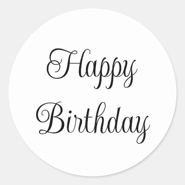 Sticker Rond Joyeux Anniversaire noir et blanc Élégant Script (Devant)