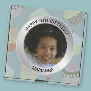 Sticker Rond Joyeux Anniversaire Nom, Âge Et Photo Argent