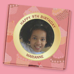 Sticker Rond Joyeux Anniversaire Nom, Âge Et Photo Or
