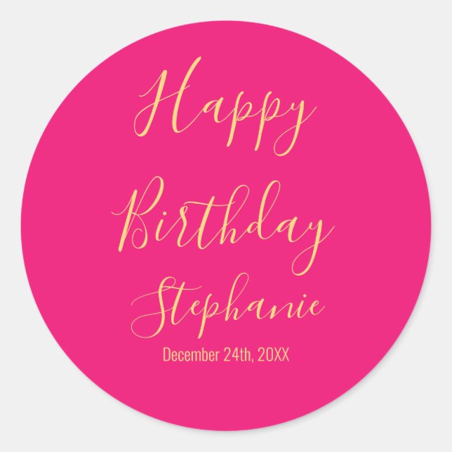 Sticker Rond Joyeux Anniversaire Or Rose Chaud Nom Personnalisé (Devant)